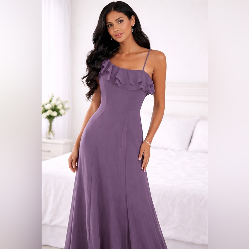 Alexia Designs Lavender One-Shoulder Ruffle Gown